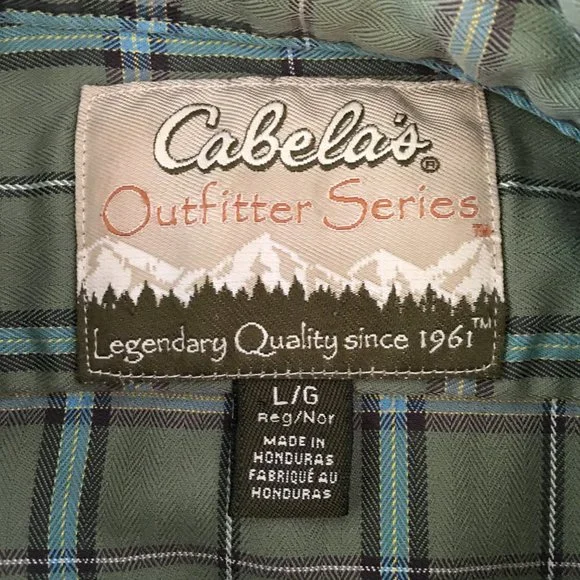 Cabela's Men's L Outfitter Series Green Plaid Long Sleeve Cotton Button Down - Picture 3 of 6